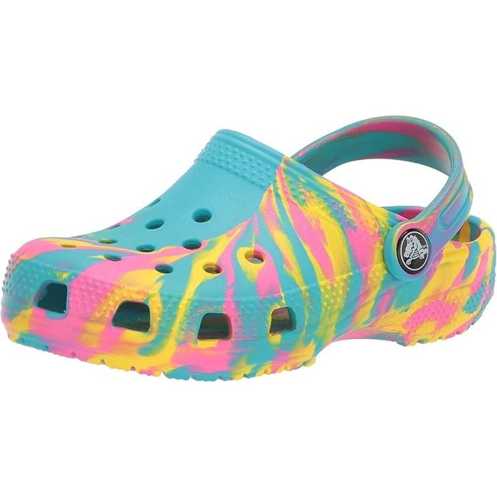 Crocs Classic Marbled Tie Dye Girls J1 Digital Aqua Multi Breathable Lightweight - Picture 9 of 9